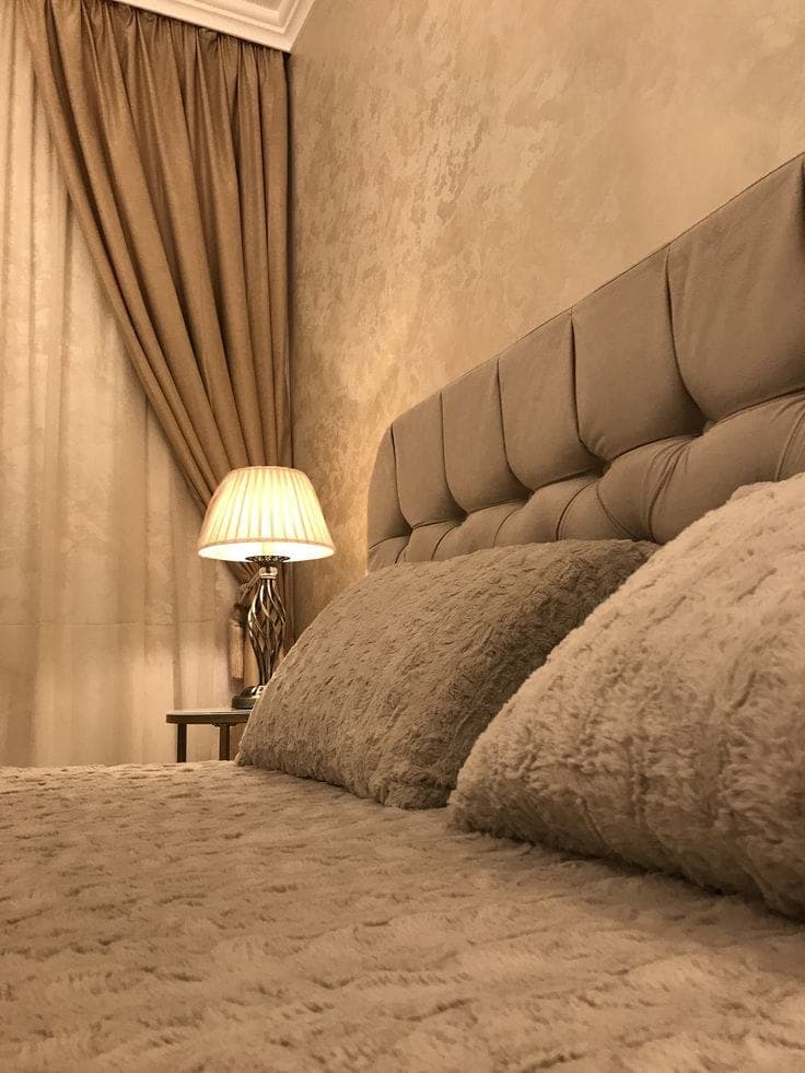Upholstered bed panel fitted in a bedroom — example 6